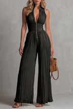 EVIE | Pleated Halter Wide Leg Jumpsuit