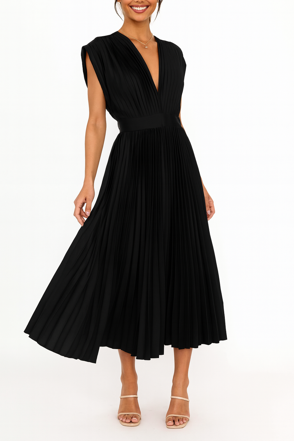 EVIE | Pleated Sleeveless Midi Dress