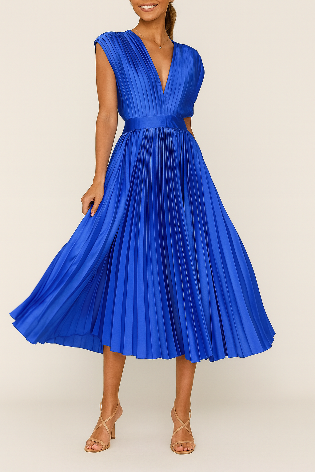 EVIE | Pleated Sleeveless Midi Dress