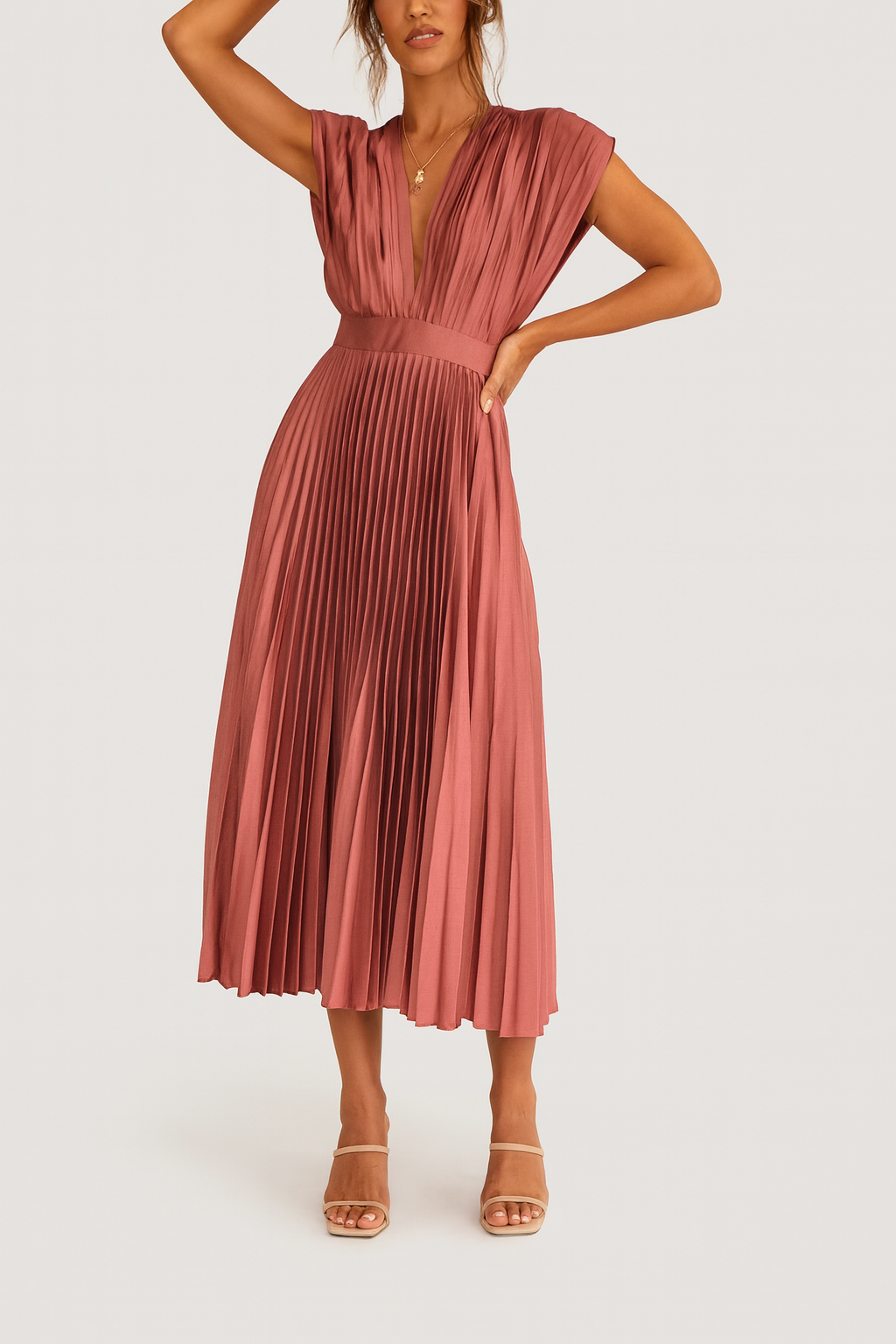 EVIE | Pleated Sleeveless Midi Dress