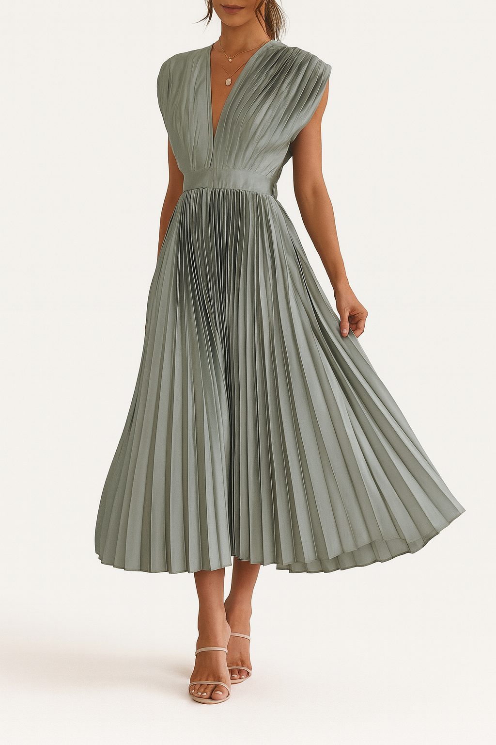 EVIE | Pleated Sleeveless Midi Dress
