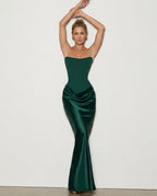 EVIE | Satin-Look Wrap Tie-Up Strapless Maxi Dress