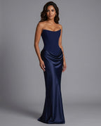 EVIE | Satin-Look Wrap Tie-Up Strapless Maxi Dress