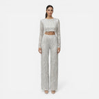 EVIE | Sequin Long Sleeve Crop Top Wide Leg Pants Set