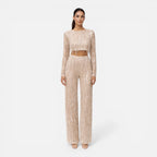 EVIE | Sequin Long Sleeve Crop Top Wide Leg Pants Set