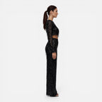 EVIE | Sequin Long Sleeve Crop Top Wide Leg Pants Set