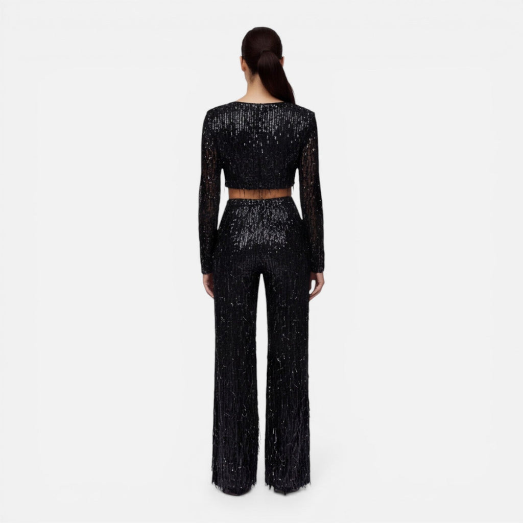 EVIE | Sequin Long Sleeve Crop Top Wide Leg Pants Set