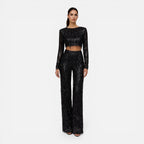 EVIE | Sequin Long Sleeve Crop Top Wide Leg Pants Set