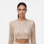 EVIE | Sequin Long Sleeve Crop Top Wide Leg Pants Set