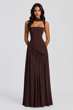 EVIE | Sculpted Draped Satin Sleeveless Maxi Dress
