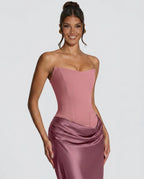 EVIE | Satin-Look Wrap Tie-Up Strapless Maxi Dress