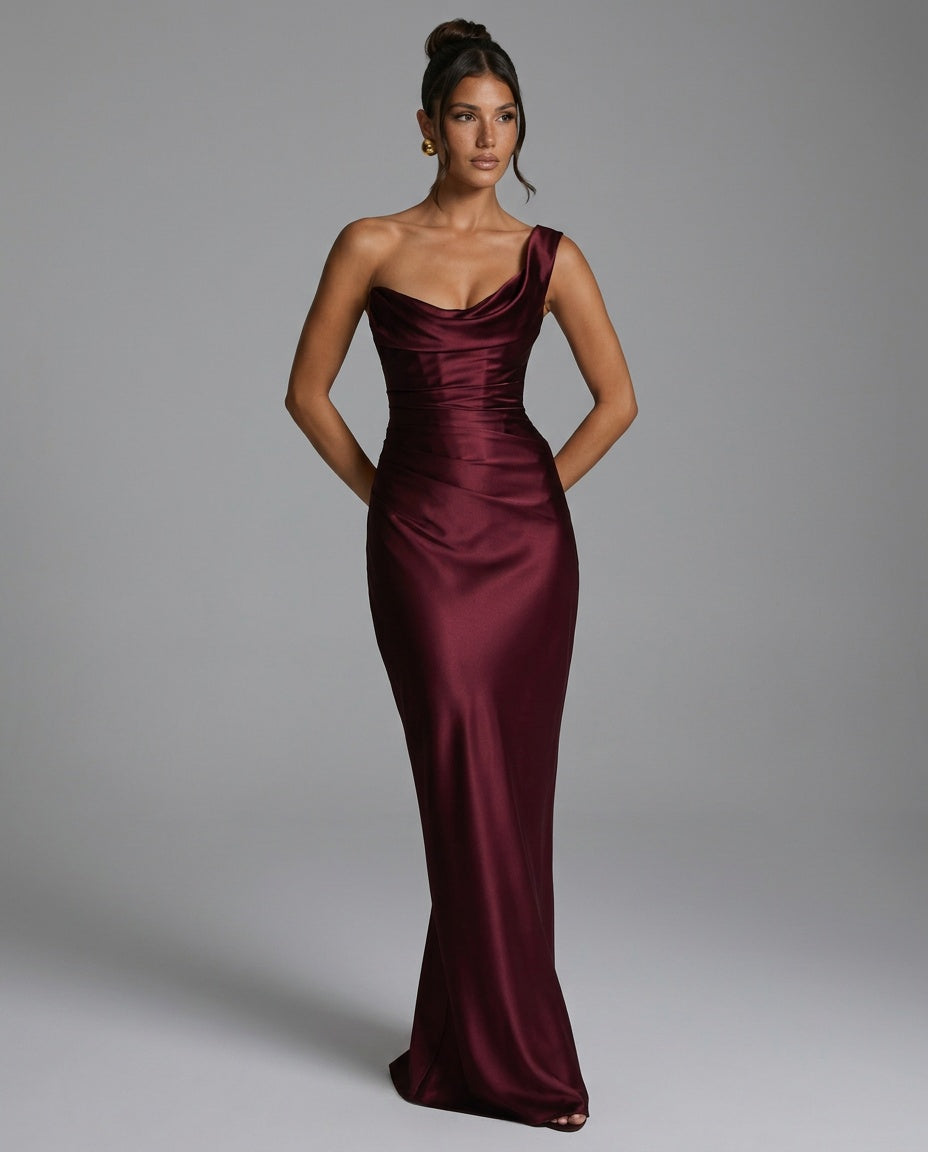 EVIE | Lace Trim Strapless Asymmetric Maxi Dress