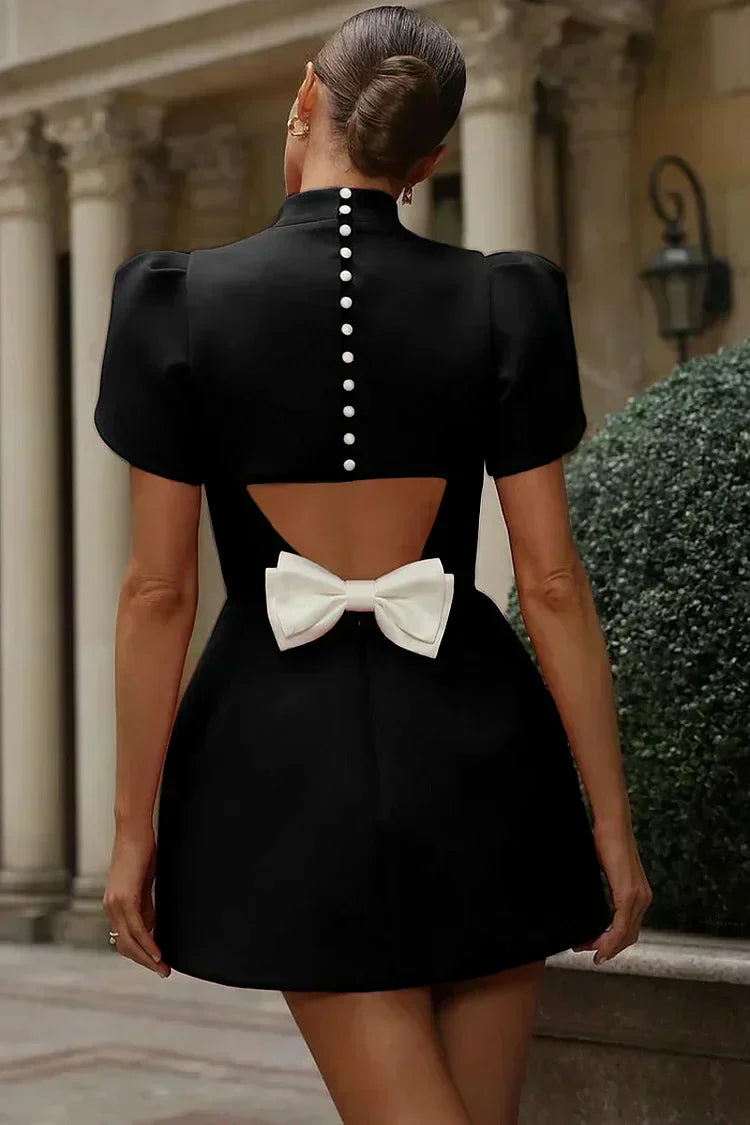 EVIE | Short Sleeve Open Back Bow Mini Dress
