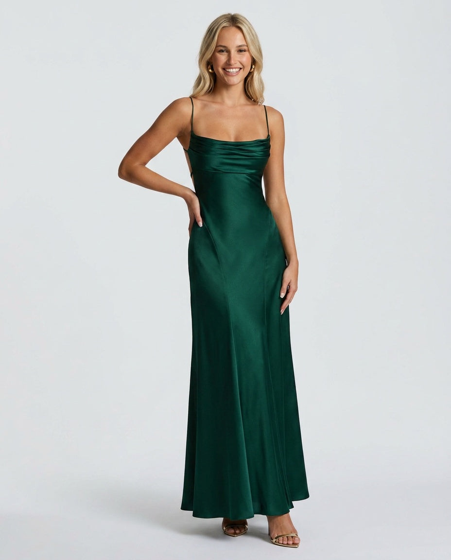 EVIE | Ruched Spaghetti Strap Bodycon Maxi Dress