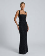 EVIE | Sequin Tie-Up Square Neck Maxi Dress