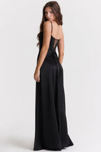 EVIE | Satin Lace-Up Back Sleeveless Maxi Dress