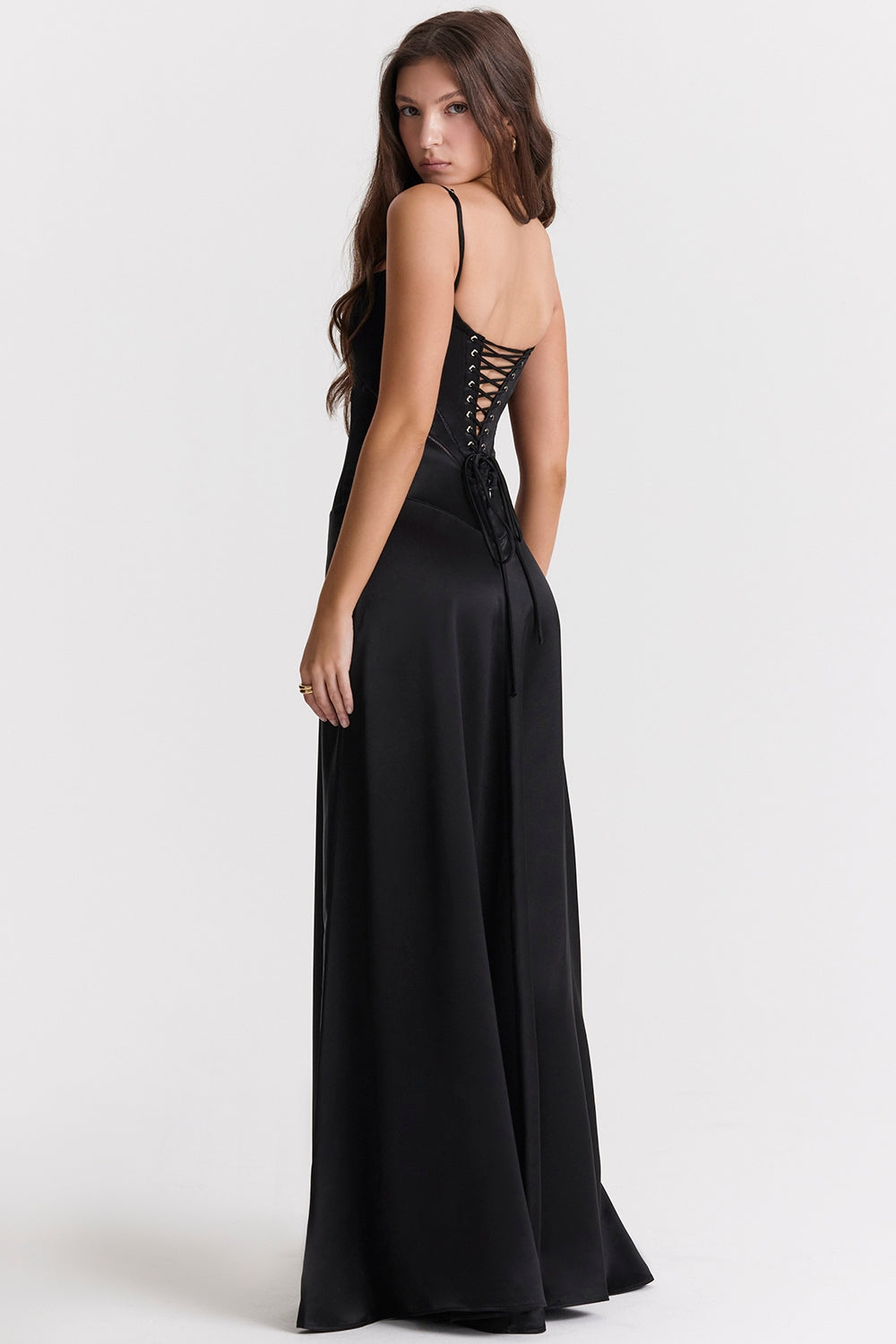 EVIE | Satin Lace-Up Back Sleeveless Maxi Dress