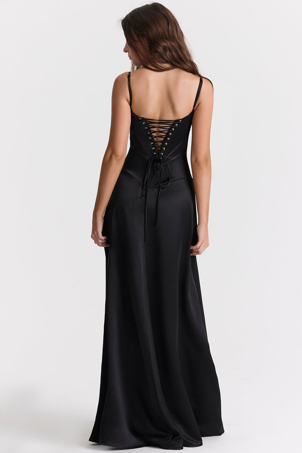 EVIE | Satin Lace-Up Back Sleeveless Maxi Dress