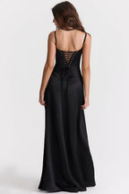 EVIE | Satin Lace-Up Back Sleeveless Maxi Dress