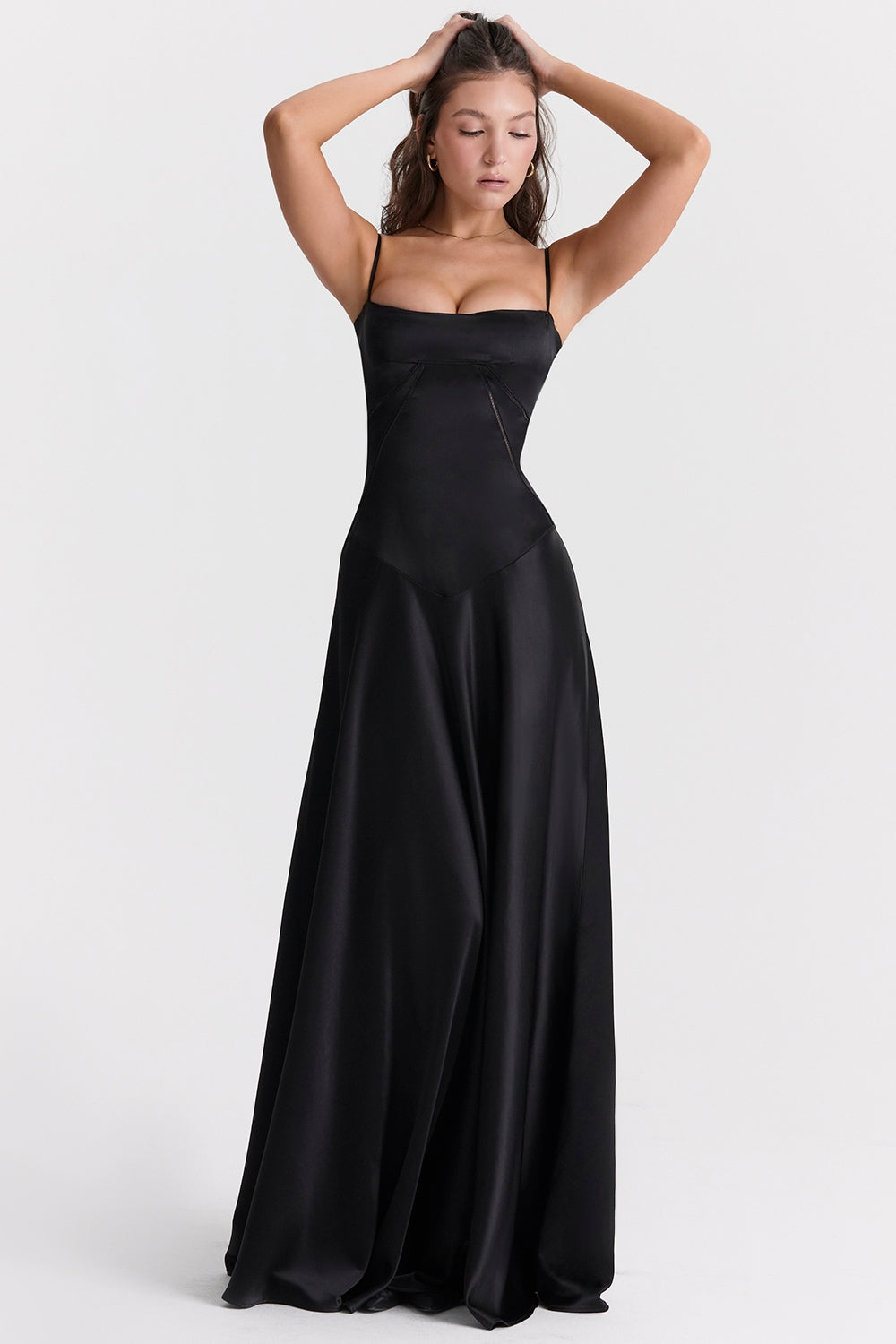 EVIE | Satin Lace-Up Back Sleeveless Maxi Dress