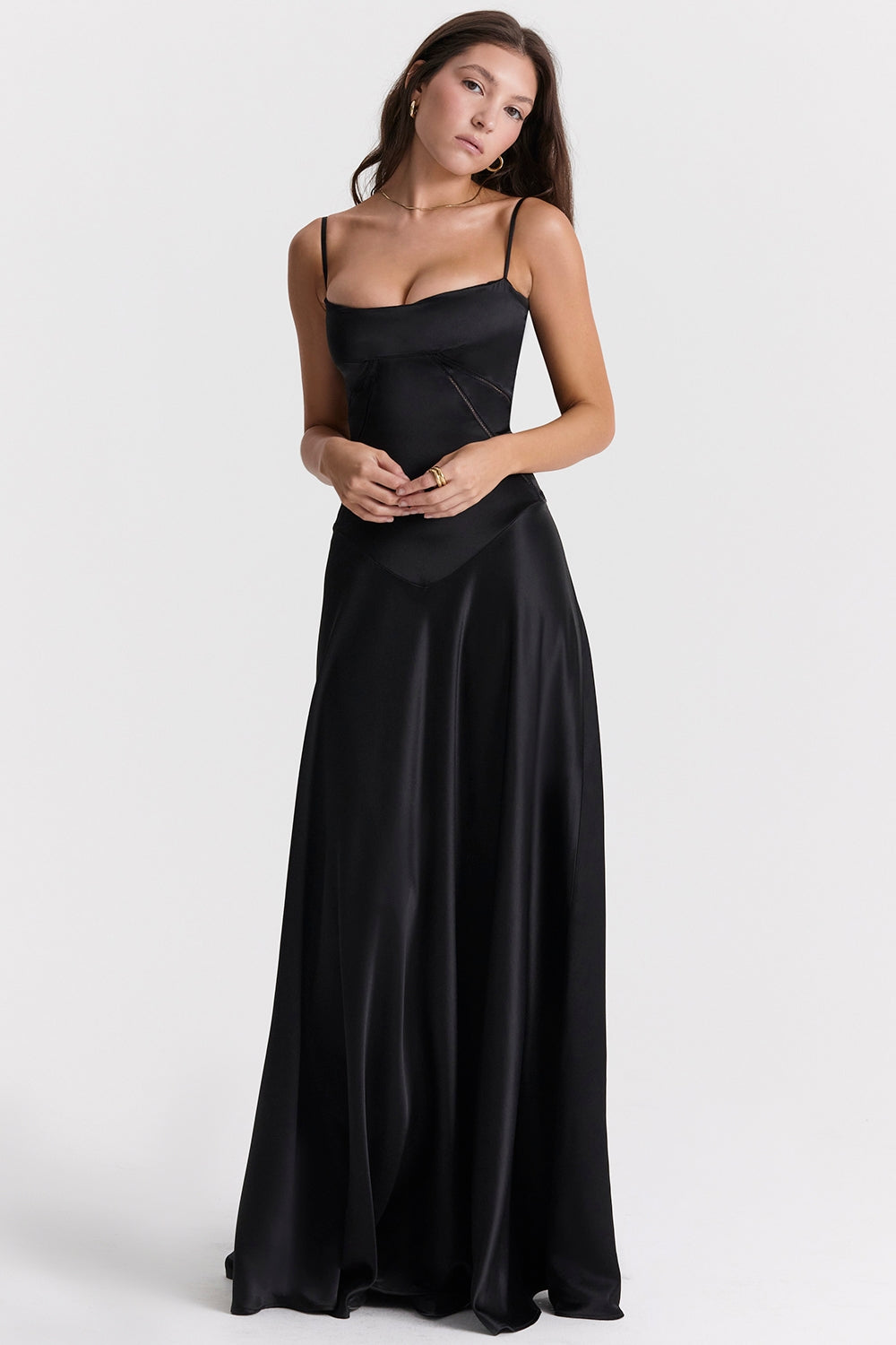 EVIE | Satin Lace-Up Back Sleeveless Maxi Dress