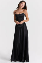 EVIE | Satin Lace-Up Back Sleeveless Maxi Dress