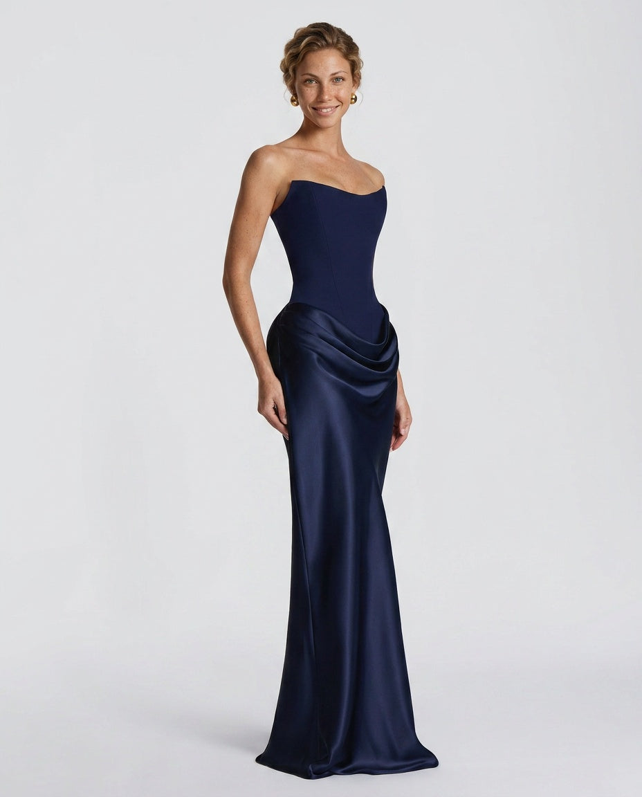 EVIE | Lace-Up Corset Strapless Maxi Dress