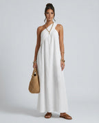 EVIE | One Shoulder Linen-Blend Boho Maxi Dress