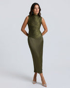 EVIE | Tassel Sleeveless Satin-Look Low Waist Maxi Skirt Set