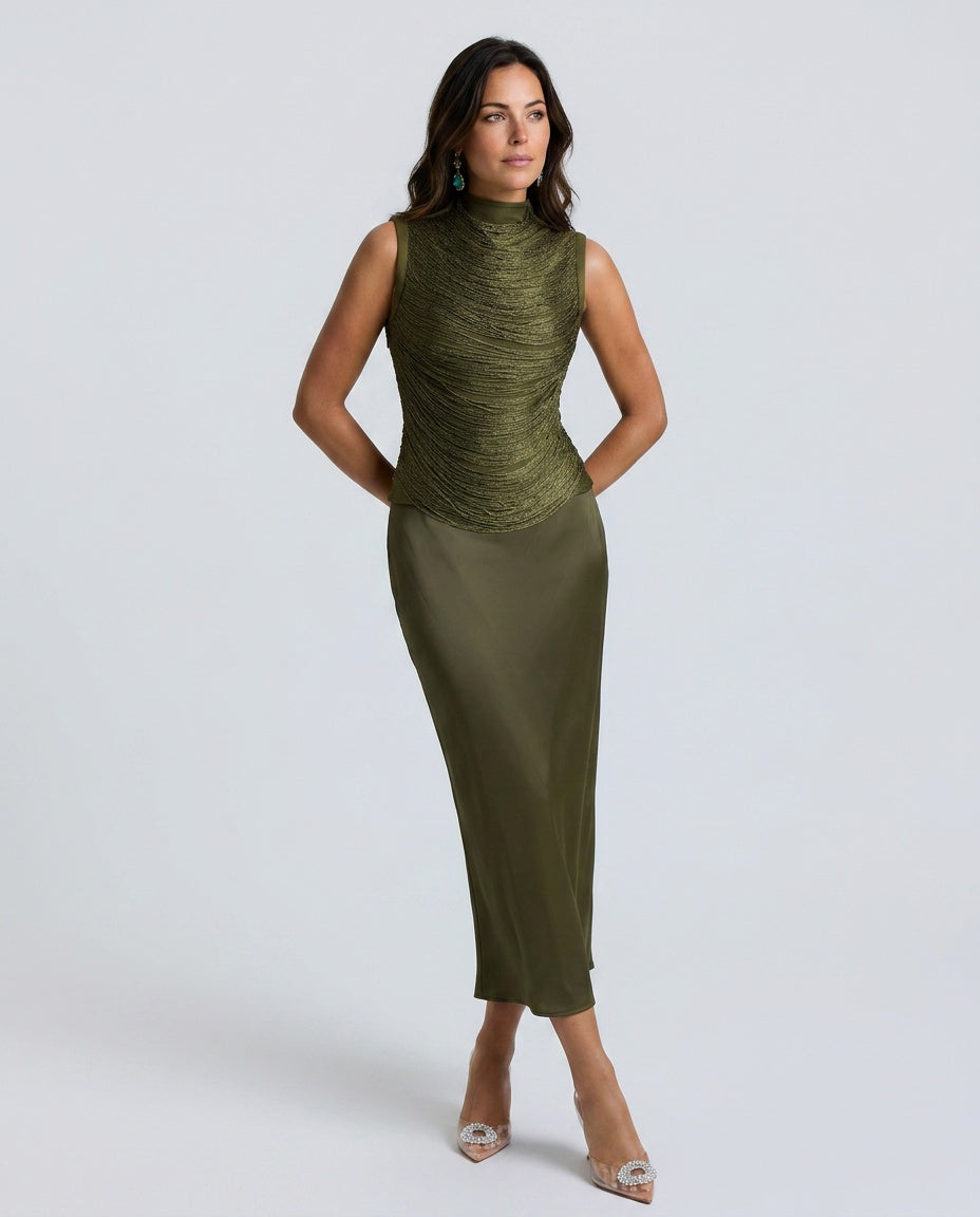 EVIE | Tassel Sleeveless Satin-Look Low Waist Maxi Skirt Set