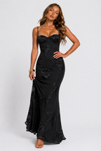 EVIE | Floral Jacquard Corset Maxi Dress