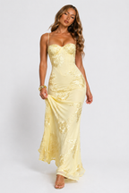 EVIE | Floral Jacquard Corset Maxi Dress