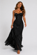 EVIE | Floral Jacquard Corset Maxi Dress