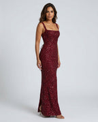 EVIE | Sequin Tie-Up Square Neck Maxi Dress