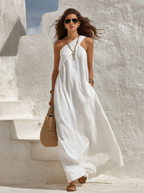 EVIE | One Shoulder Linen-Blend Boho Maxi Dress