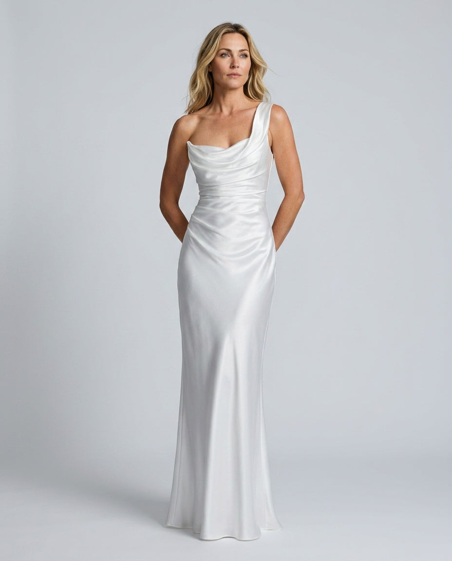 EVIE | Lace Trim Strapless Asymmetric Maxi Dress