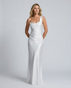 EVIE | Lace Trim Strapless Asymmetric Maxi Dress