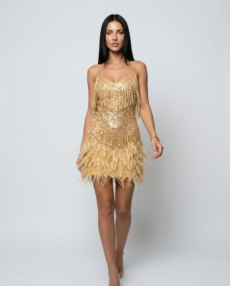 EVIE | Sequin Feather Tassel Mini Dress