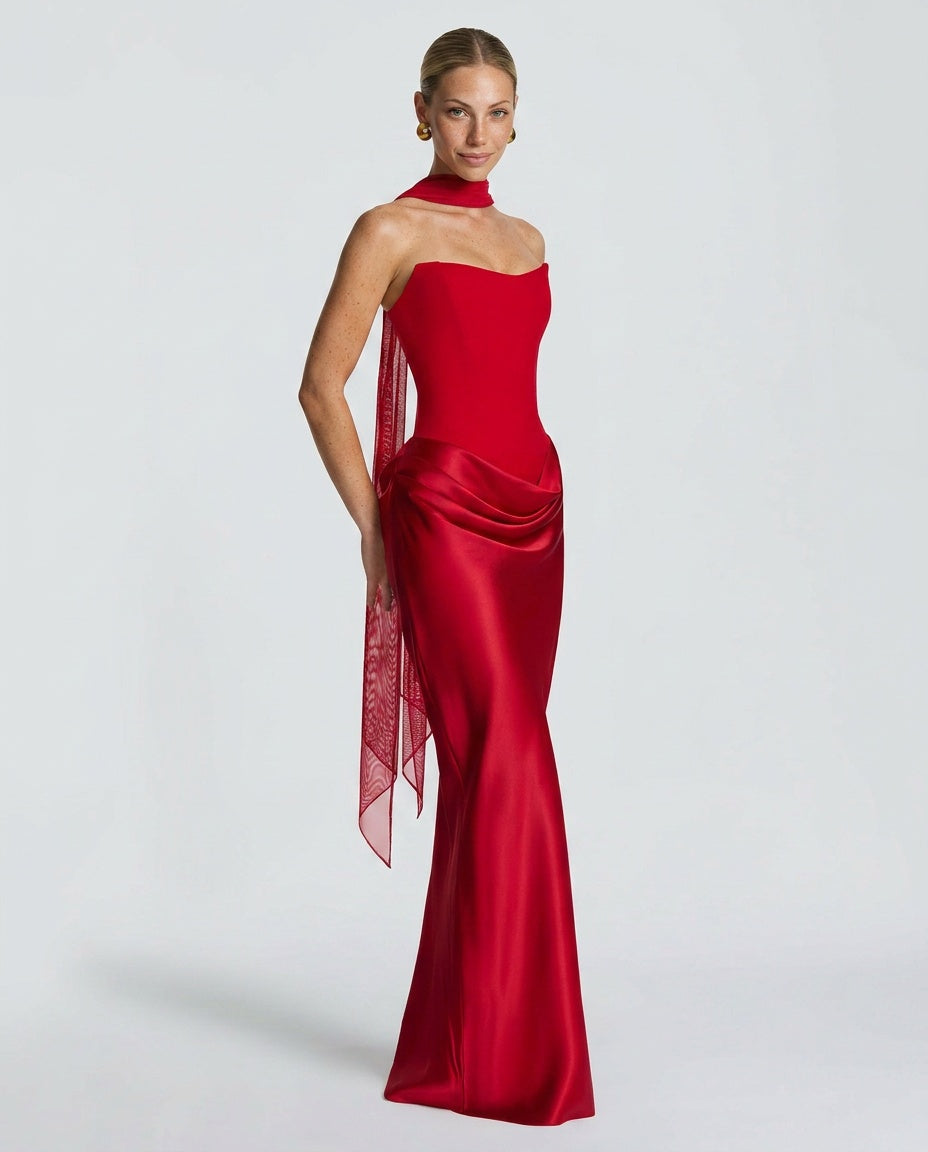 EVIE | Lace-Up Corset Strapless Maxi Dress
