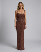 EVIE | Sequin Tie-Up Square Neck Maxi Dress