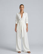 EVIE | Long Sleeve Shirt Collar Belted Jumpsuit