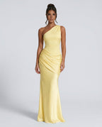 EVIE | One Shoulder Draped Satin-Look Maxi Dress