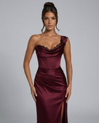 EVIE | Lace Trim Strapless Asymmetric Maxi Dress