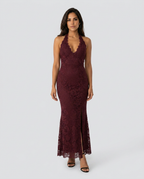 EVIE | Lace Halter Backless Maxi Dress