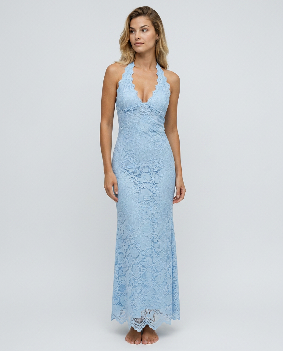 EVIE | Lace Halter Backless Maxi Dress