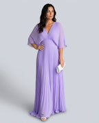 EVIE | V-Neck Short Sleeve Pleated Maxi Dress