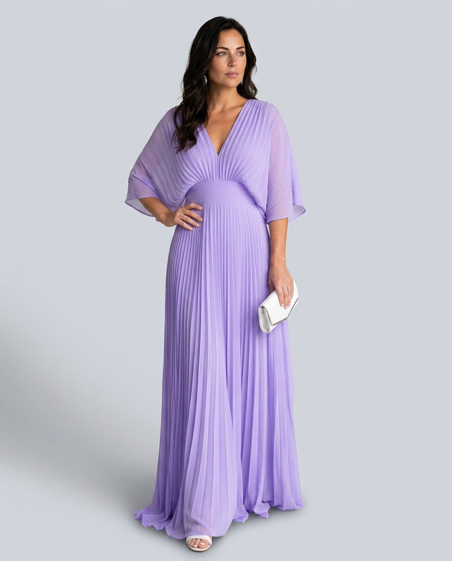 EVIE | V-Neck Short Sleeve Pleated Maxi Dress