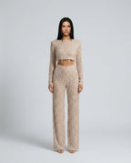 EVIE | Sequin Long Sleeve Crop Top Wide Leg Pants Set
