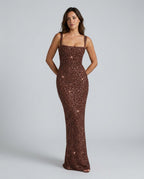 EVIE | Sequin Tie-Up Square Neck Maxi Dress