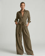 EVIE | Long Sleeve Shirt Collar Belted Jumpsuit